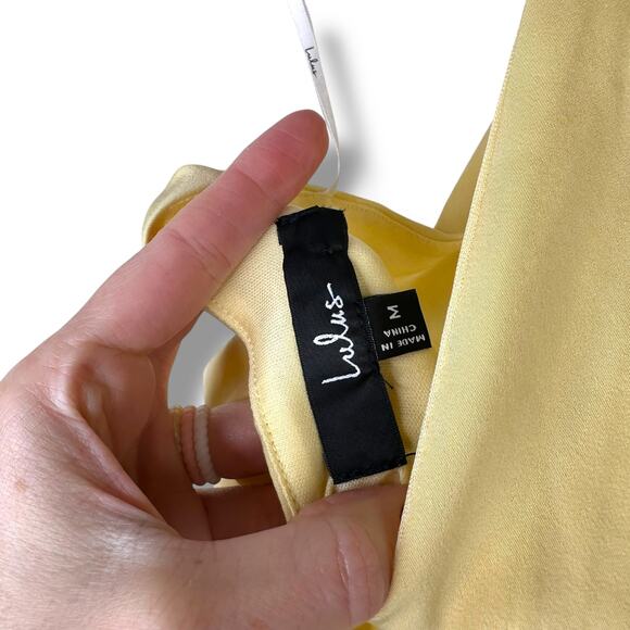 Lulus NWOT Sleek Essence Light Yellow Satin Halter Sleeveless Mini Dress Medium - Picture 10 of 11